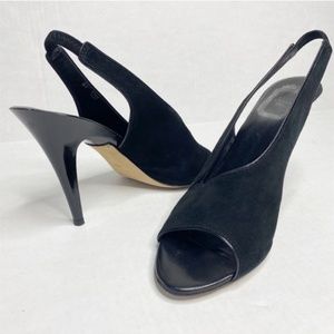 Christian Dior suede slingback peep toe pumps